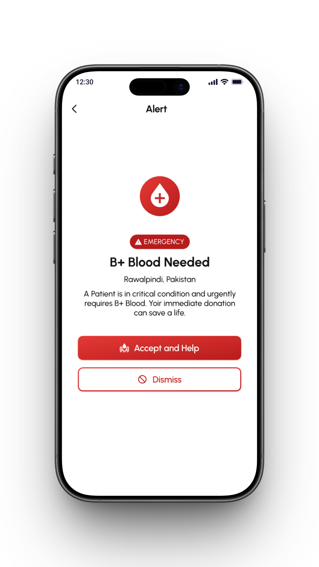 Notifications screen in the Donate Pulse app